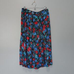 vintage sateen Floral Print Skirt - Red and Blue sz. 10